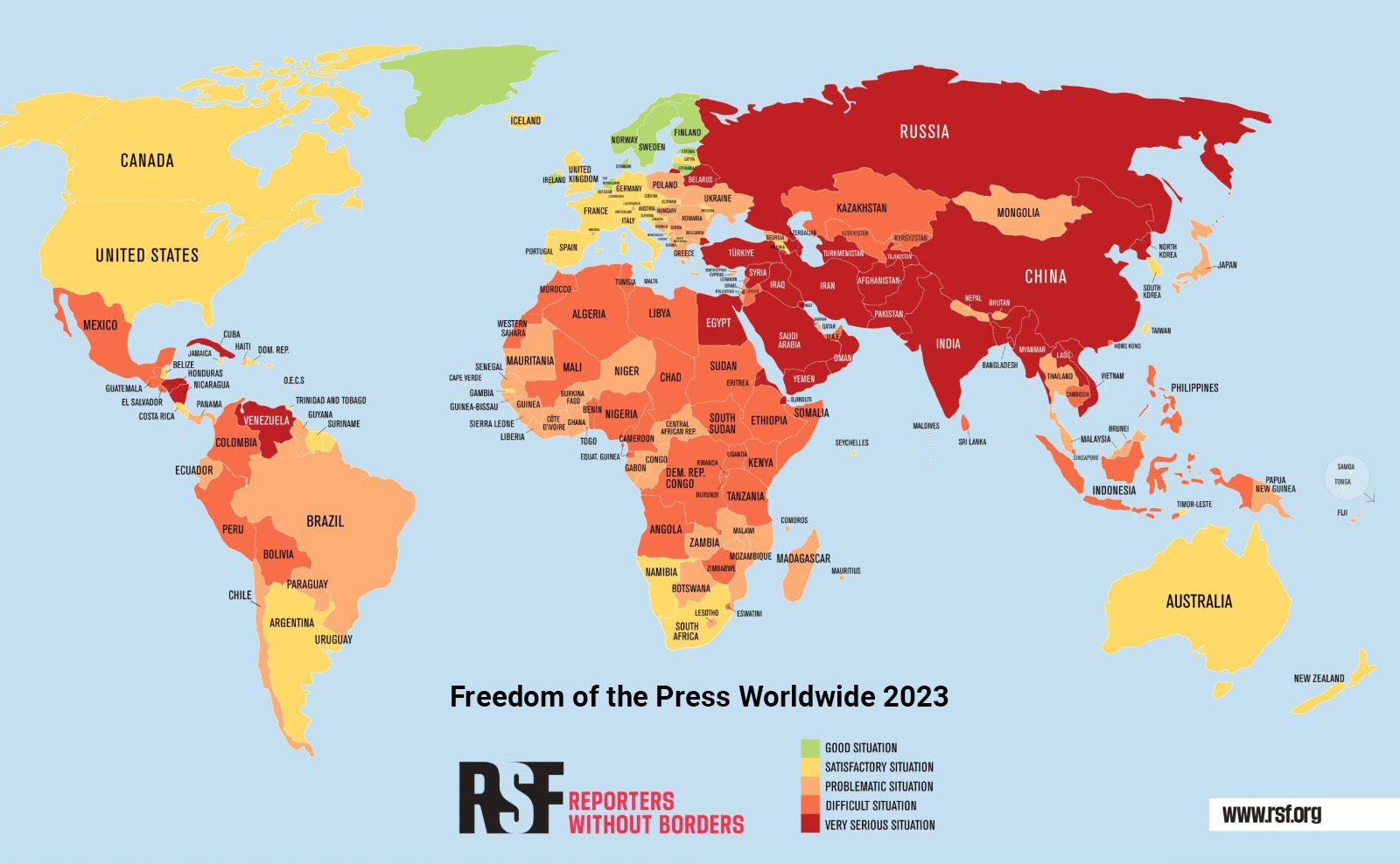 Reporters Without Borders press freedom map highlights the plight of journalists around the globe.